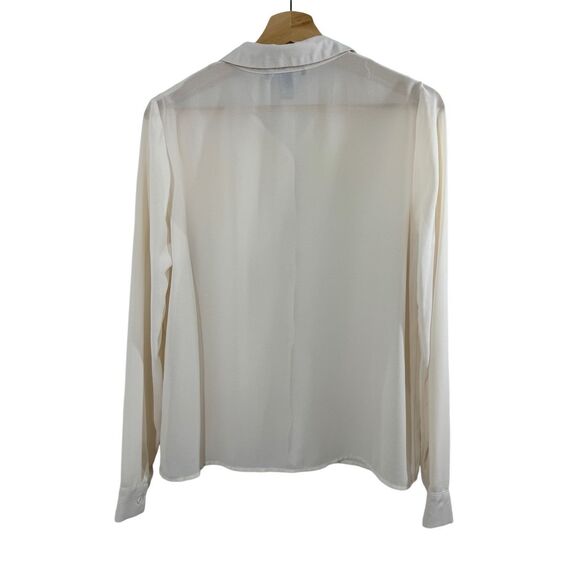 Forever 21 White Long Sleeve Button Up Shirt Size M Collared Sheer Plain - Picture 6 of 9